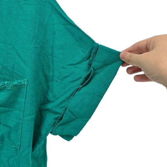 Umgee USA Frayed Hem Pocket Tunic Top Short Sleeve Green Medium - Picture 9 of 9